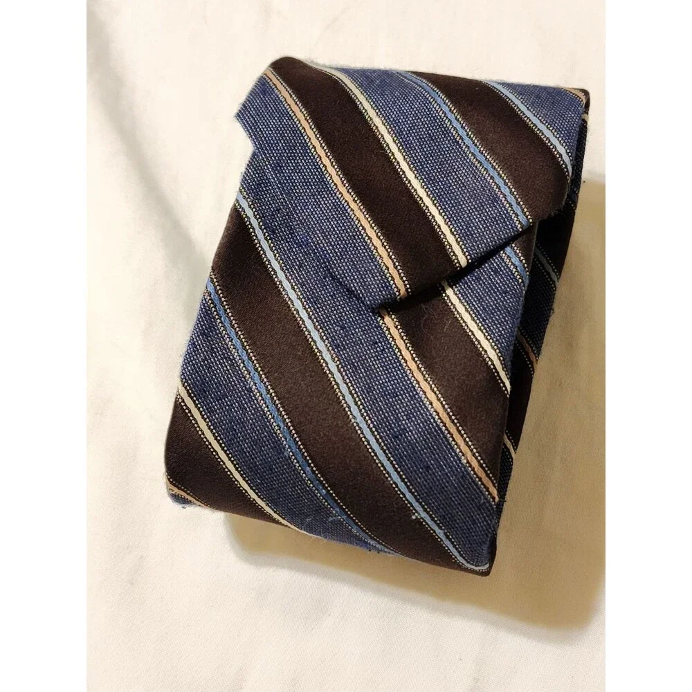 #7710 Hauline Trigere Blue and Brown Mens Striped Necktie, Tie